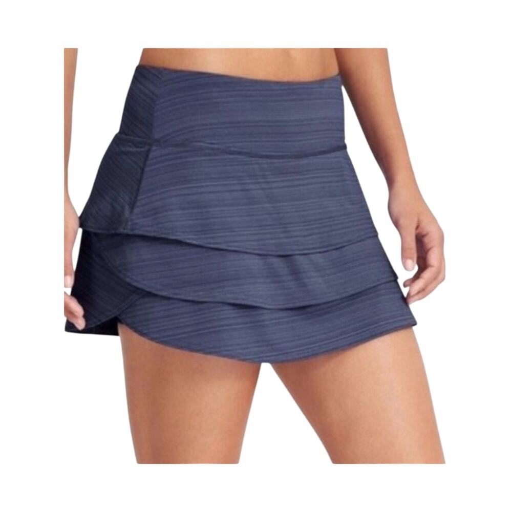 Athleta Swagger Tiered Ruffle Iron Blue Stripes Performance Wear Skort Size M